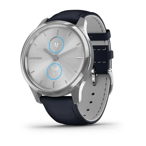 Garmin vivomove Luxe zilverkleurige smartwatch met polsband van Italiaans leer 010-02241-00