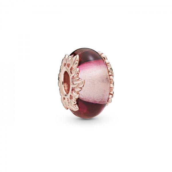Pandora - Zilveren Bedel 788244 Rosékleurige Blaadjes met Roze Muranoglas