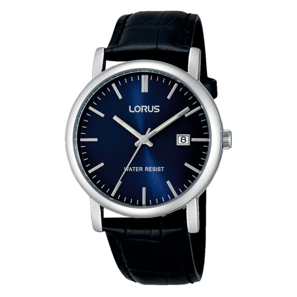 LORUS horloge staal-leder in het zwart-blauw RG841CX5