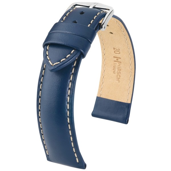 Hirsch horlogeband - TROOPER blauw leer 22mm
