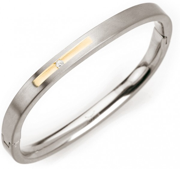 Boccia - Titanium Armband 0304-01 Zilver- en Goudkleurig met Diamant