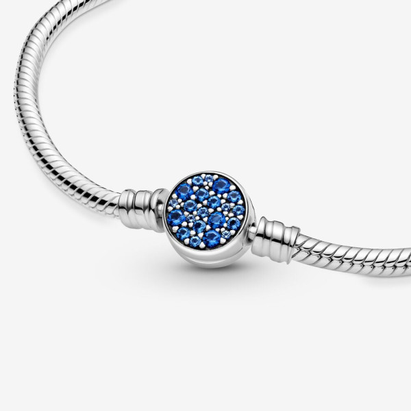 Pandora Moments Sparkling Blue Disk Clasp Snake Chain Bracelet 599288C01-19