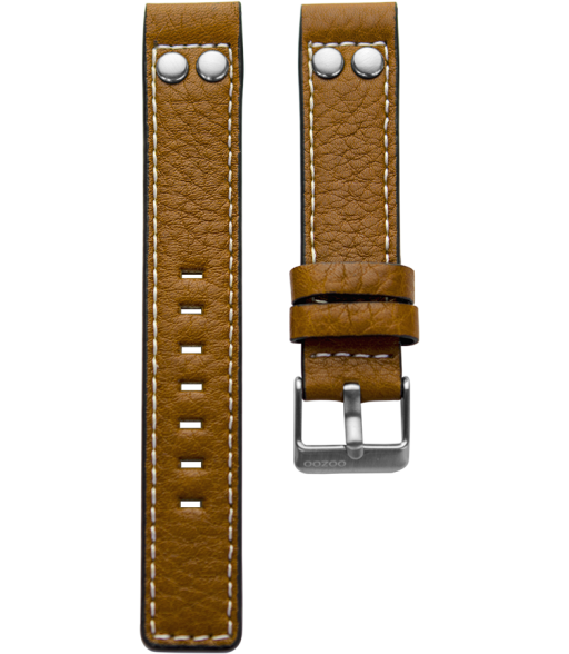 OOZOO horlogeband Cognac Bruin met studs 24mm