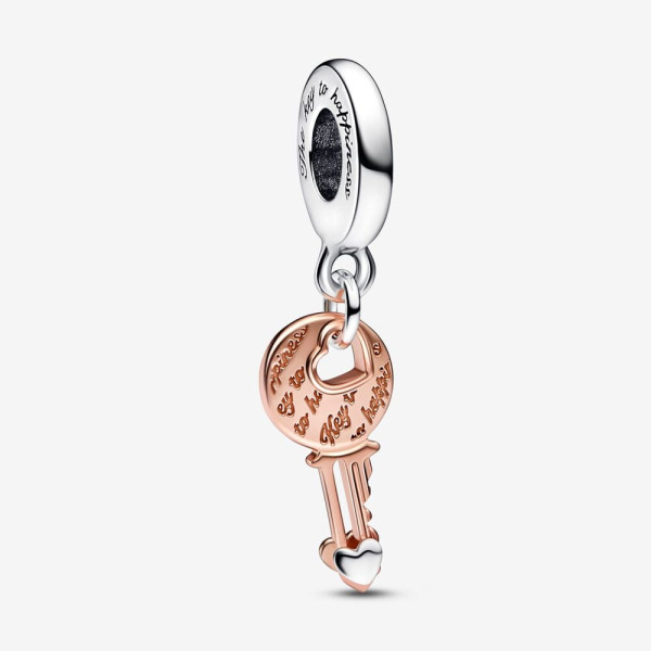 Pandora tweekleurige sleutel en schuivend hart hangende bedel 782510C00