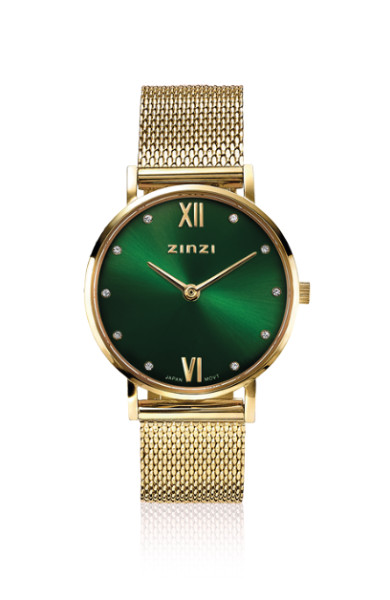 ZINZI Lady Crystal horloge ZIW635M goudkleurig groen