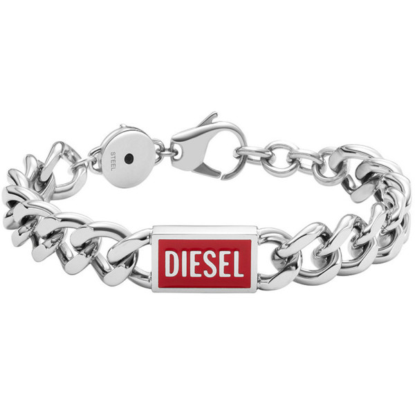 Diesel Zilverkleurige-Rode Herenarmband DX1371040