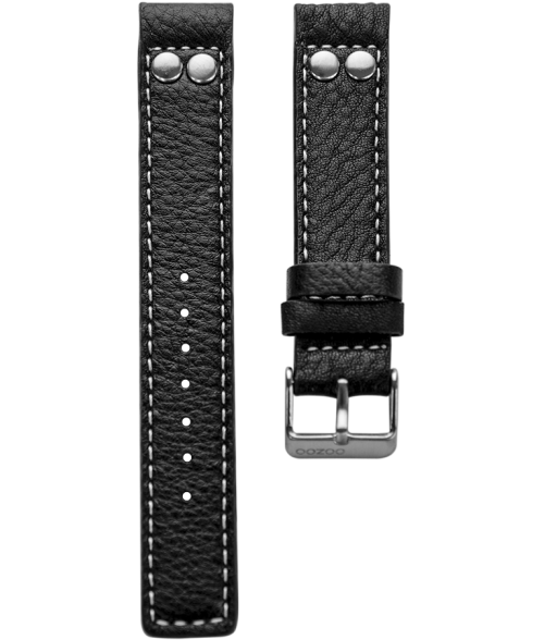 OOZOO horlogeband zwart leer met studs 22mm
