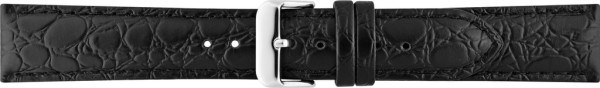 Horlogeband Zwart van echt Kalfsleer met Krokodil print 16 mm