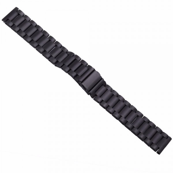 Horlogeband zwart - vouwsluiting met drukknoppen - edelstaal 24mm