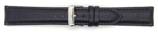 Bison Grain Kalf Lederen Horlogeband Zwart 16 mm